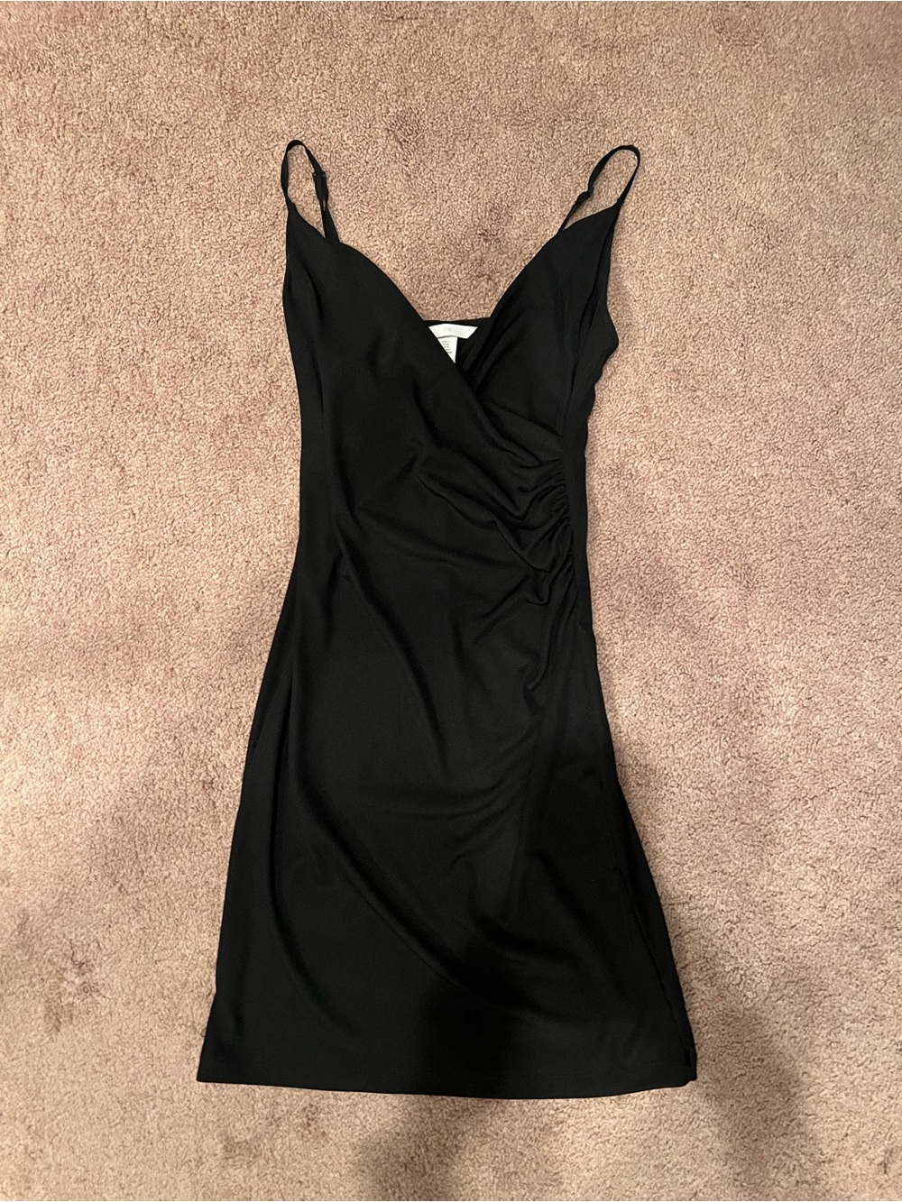Black Slip Dress with V-Neck and Ruched Side